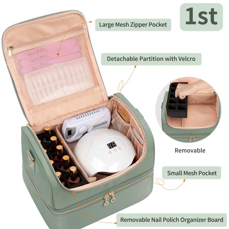CUBETASTIC Nail Polish Organizer Case  Nail Supplies Storage Box Holds 45 Bottles Nail Polish & Nail Lamp  Travel Nail Tech Carrying Case  Nail Kit Bag For Nail Stuff & Manicure Tools - Image 2